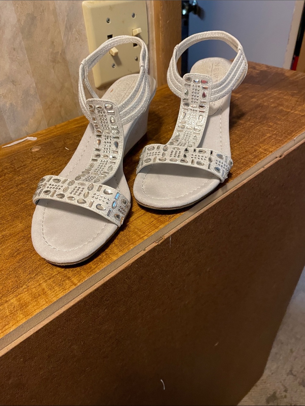 Women’s Embellished White Wedge Sandals